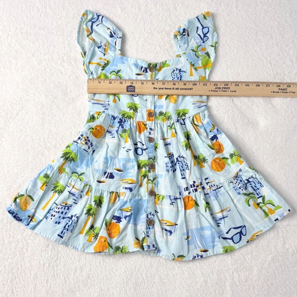 Gymboree Dress Kids 4T Blue Excellent Linen Blend Mediterranean Vacation Tiered